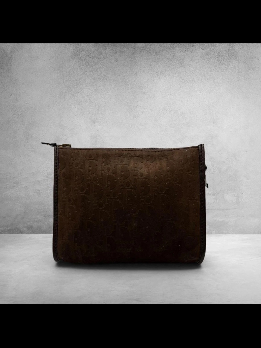Dior Brown Embossed Suede Cosmetic Pouch